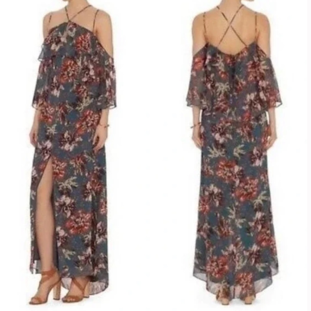 Intermix Floral Aubrey Open Shoulder Silk Casual Maxi Dress